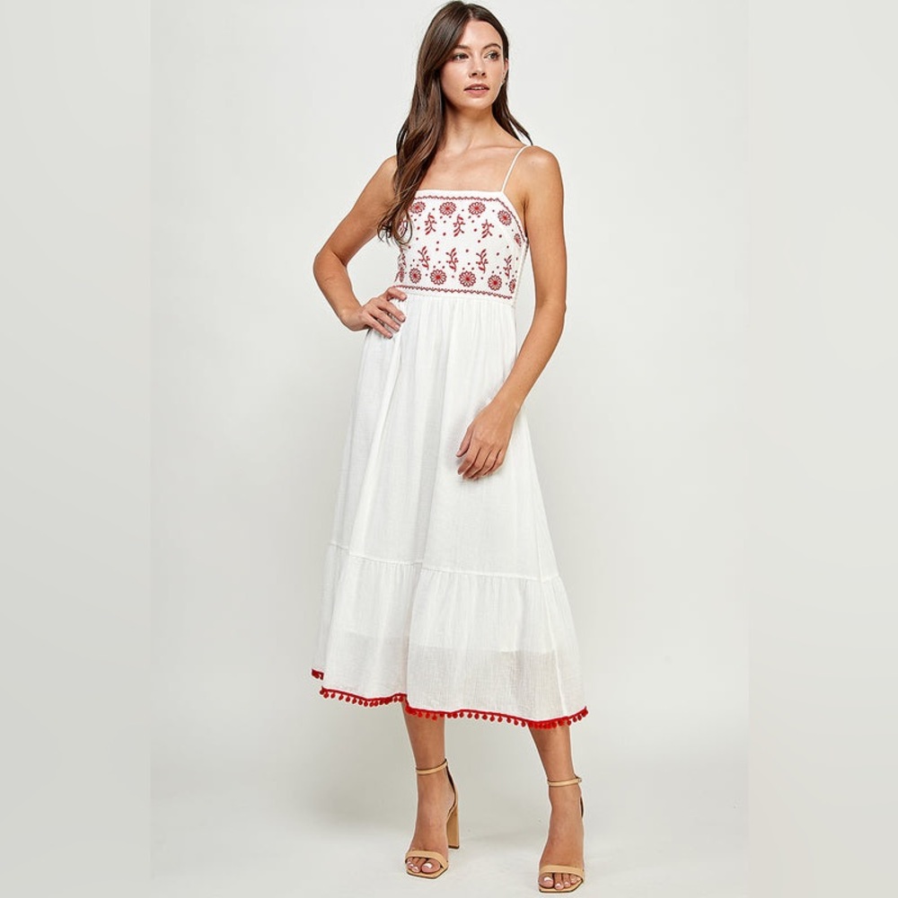 Boot Barn White Dress with Red Embroidery